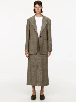 Checked Wool Pencil Skirt