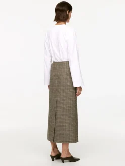 Checked Wool Pencil Skirt