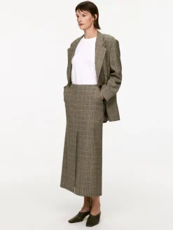 Checked Wool Pencil Skirt