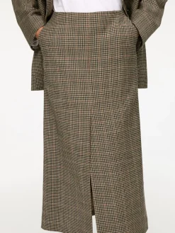 Checked Wool Pencil Skirt