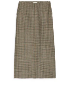 Checked Wool Pencil Skirt