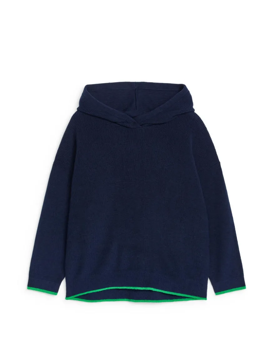 Contrast-Colour Knit Hoodie