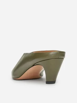 Heeled Leather Mules