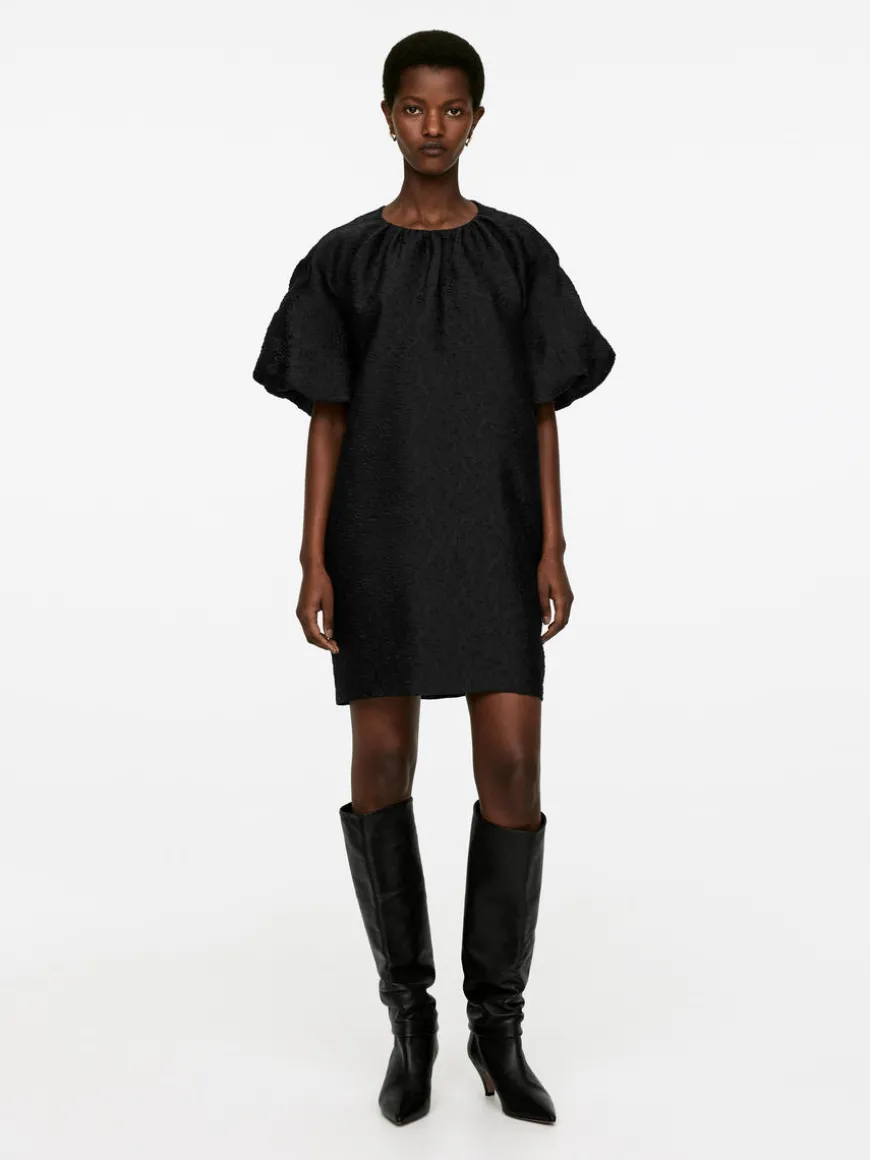 Jacquard Balloon-Sleeve Dress