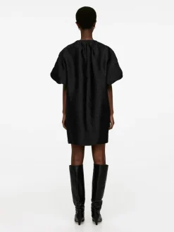 Jacquard Balloon-Sleeve Dress