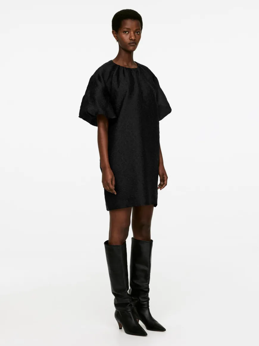 Jacquard Balloon-Sleeve Dress