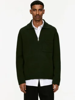 Knitted Wool Zip Polo Shirt