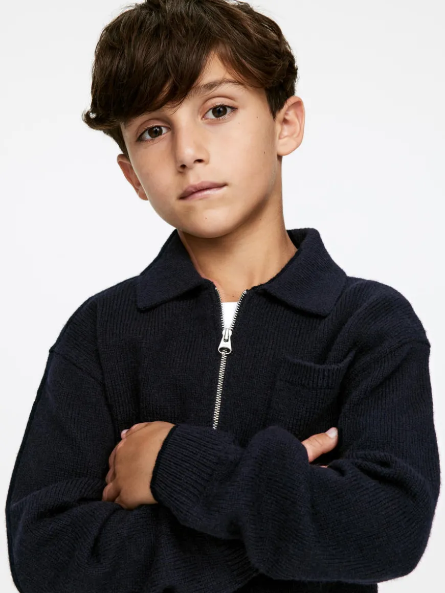 Knitted Wool Zip Polo Shirt