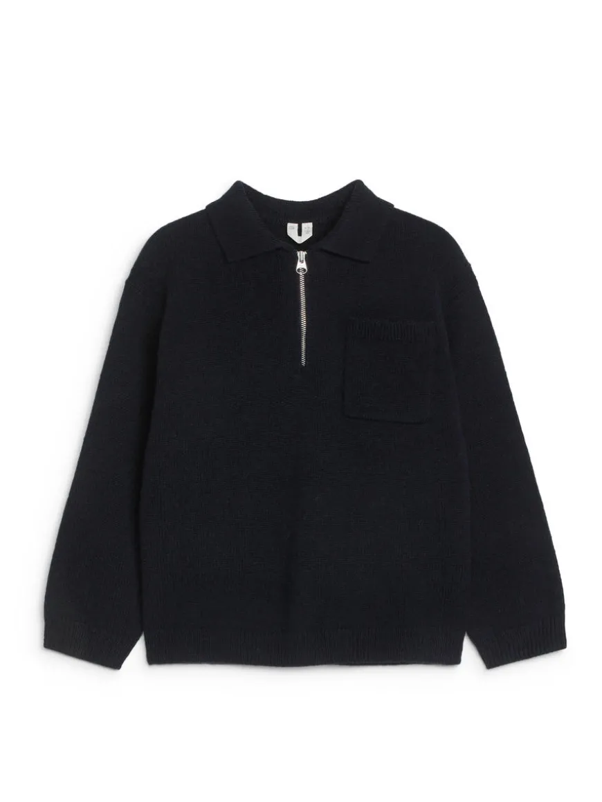 Knitted Wool Zip Polo Shirt