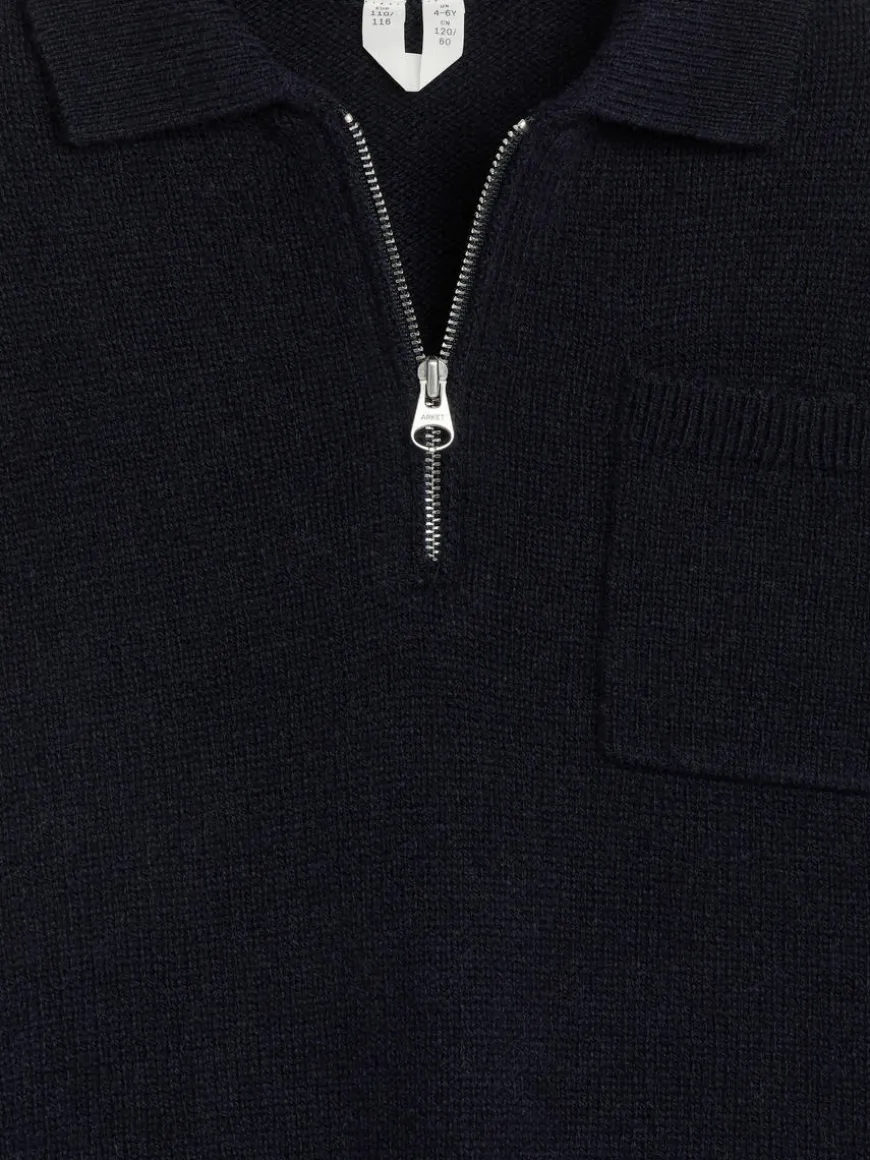 Knitted Wool Zip Polo Shirt