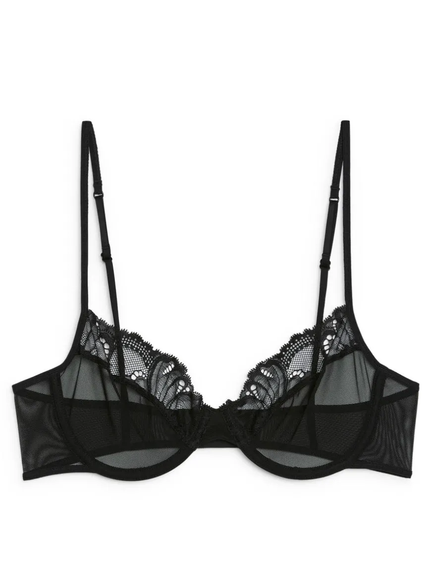 Lace-Detail Mesh Bra