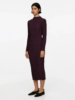Mock-Neck Plissé Dress