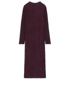 Mock-Neck Plissé Dress