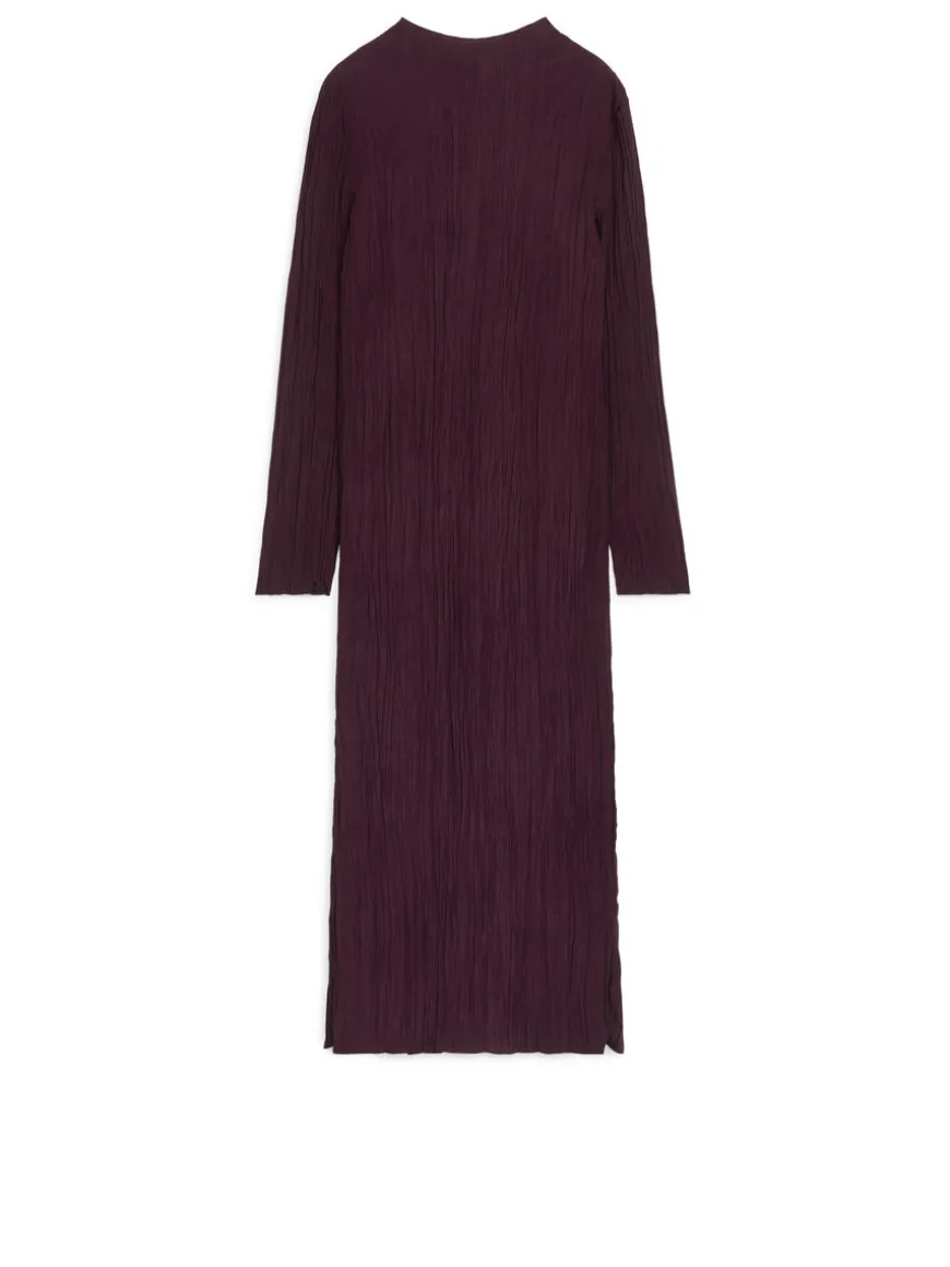 Mock-Neck Plissé Dress