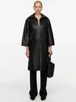 Open-Collar Leather Dress