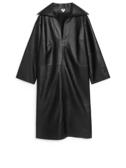 Open-Collar Leather Dress