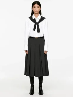 Pleated Wool Blend Skirt