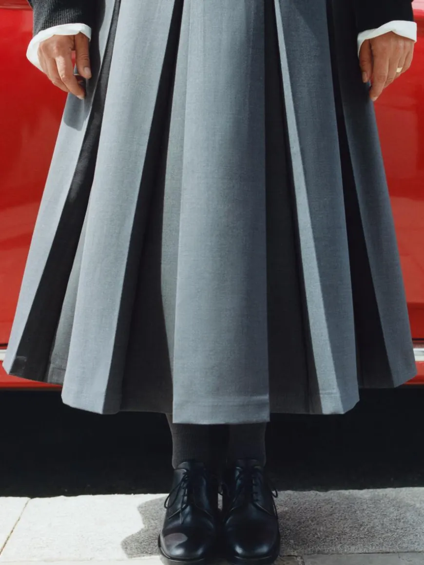 Pleated Wool Blend Skirt