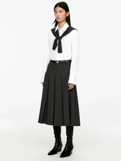 Pleated Wool Blend Skirt