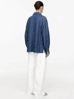 Puff-Sleeve Denim Blouse