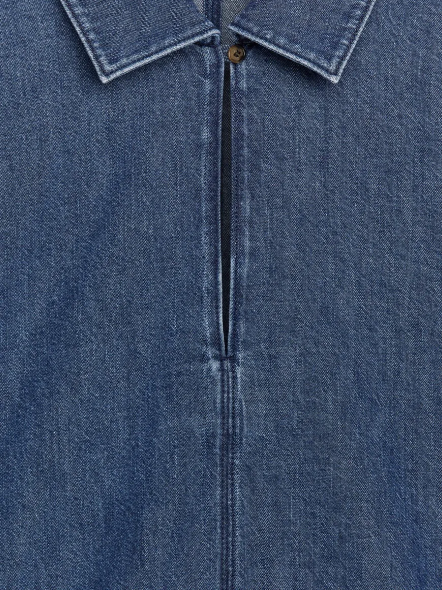 Puff-Sleeve Denim Blouse