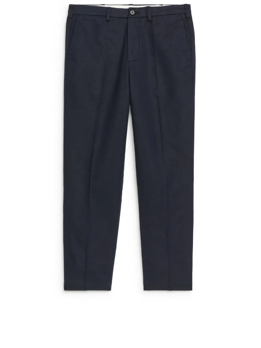 Regular Cropped Cotton-Linen Trousers