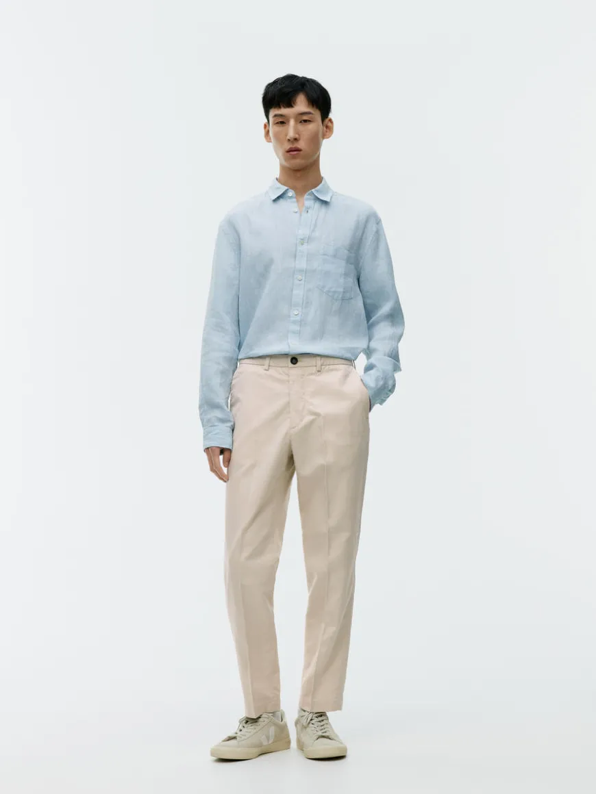 Regular Cropped Cotton-Linen Trousers
