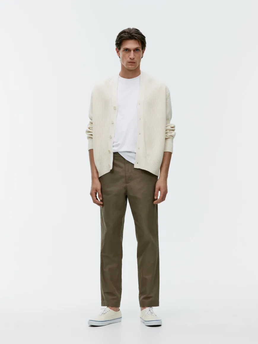 Regular Cropped Cotton-Linen Trousers