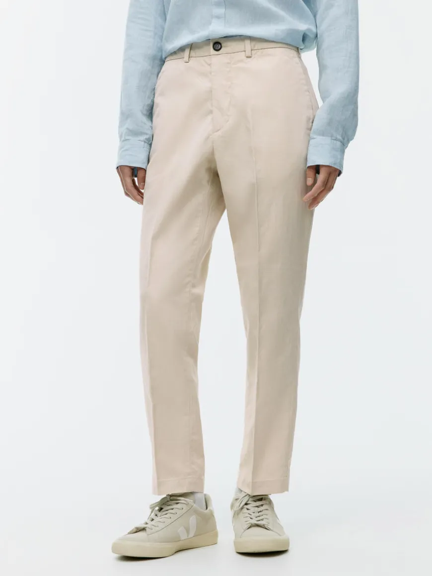 Regular Cropped Cotton-Linen Trousers