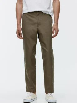 Regular Cropped Cotton-Linen Trousers