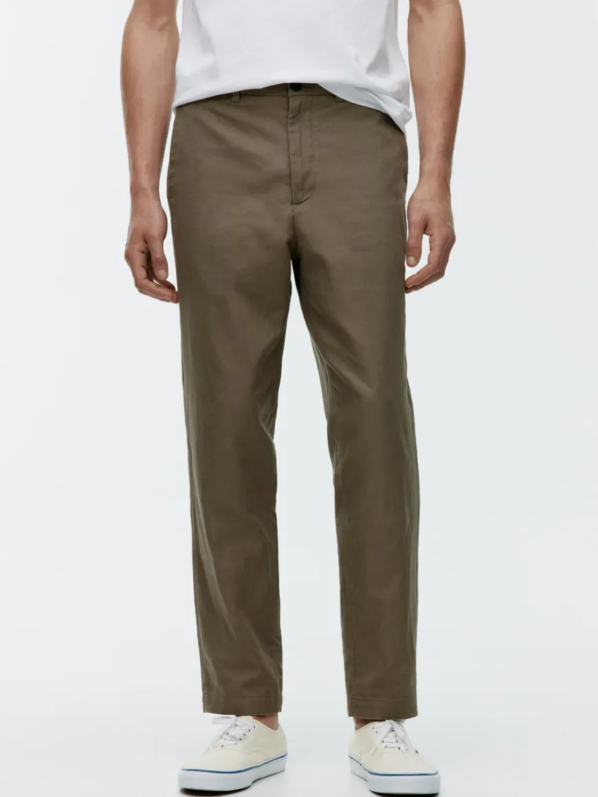 Regular Cropped Cotton-Linen Trousers