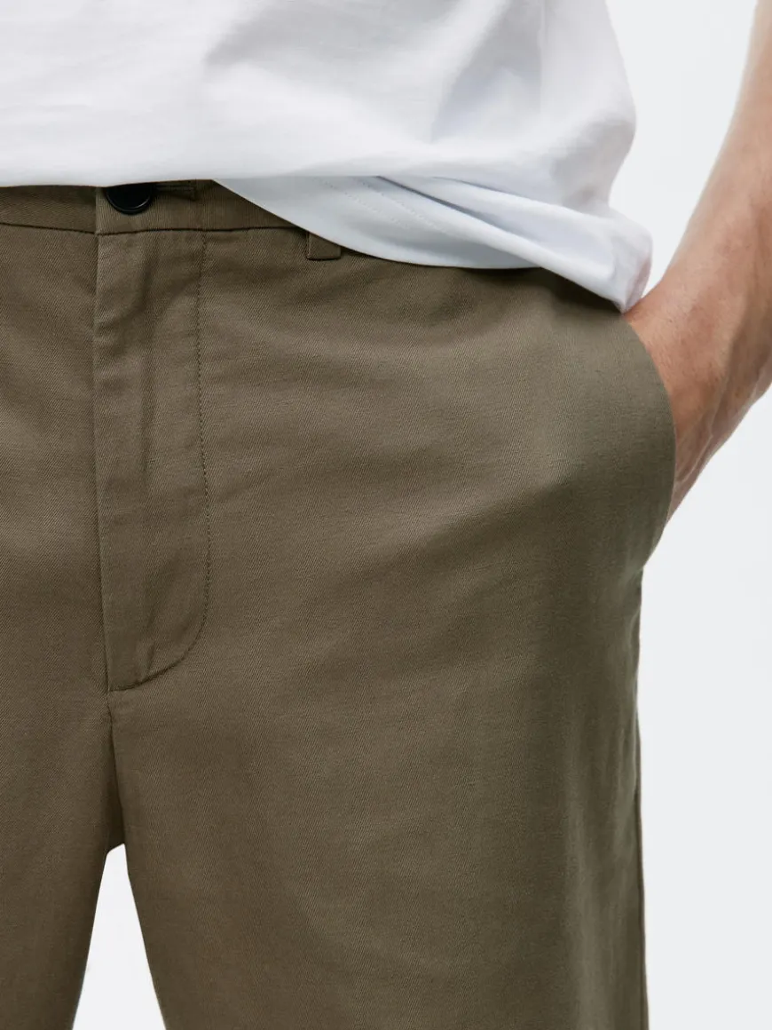 Regular Cropped Cotton-Linen Trousers