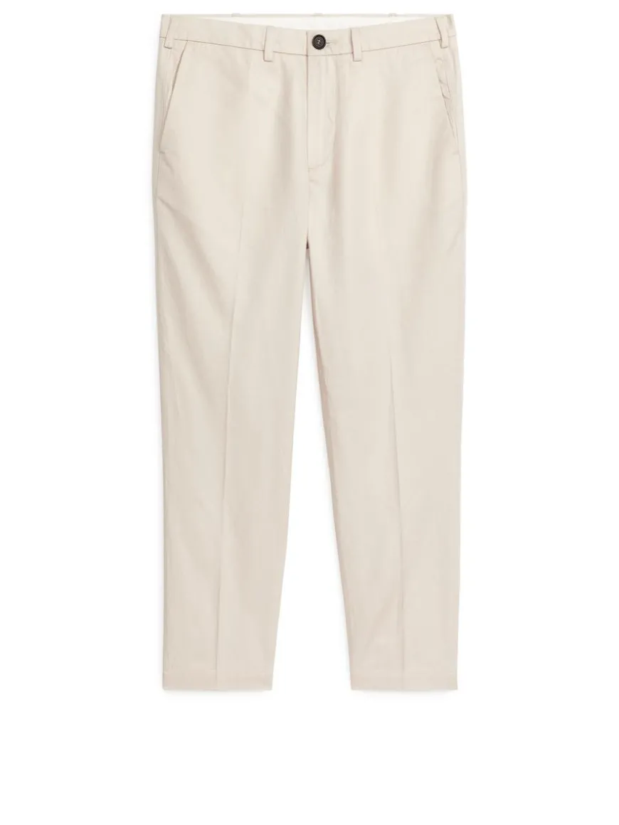 Regular Cropped Cotton-Linen Trousers