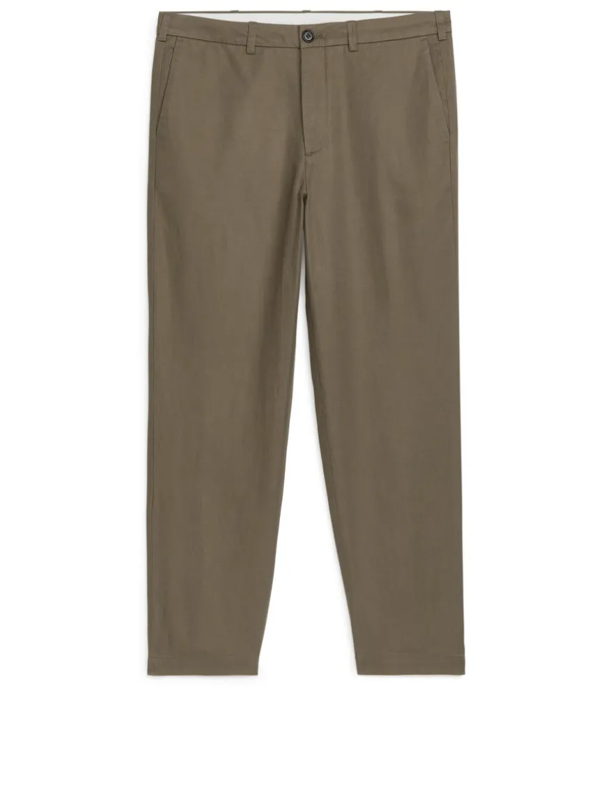 Regular Cropped Cotton-Linen Trousers