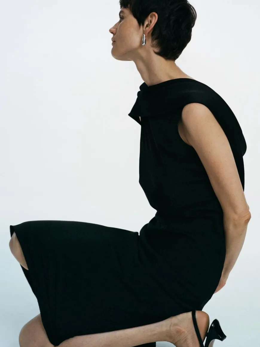 Shawl-Collar Drape Dress