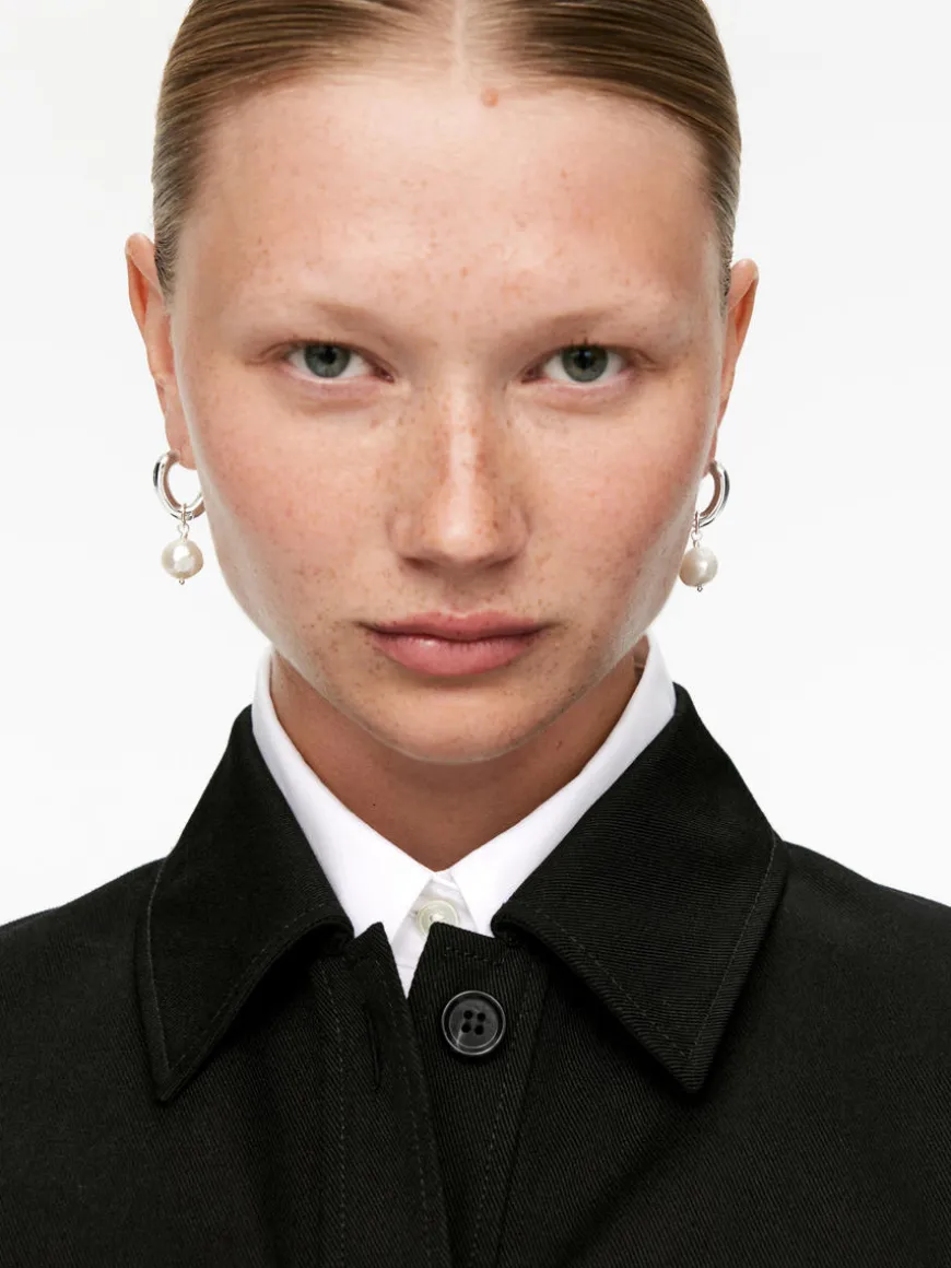 Silver-Plated Pearl Hoop Earrings