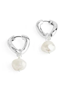 Silver-Plated Pearl Hoop Earrings