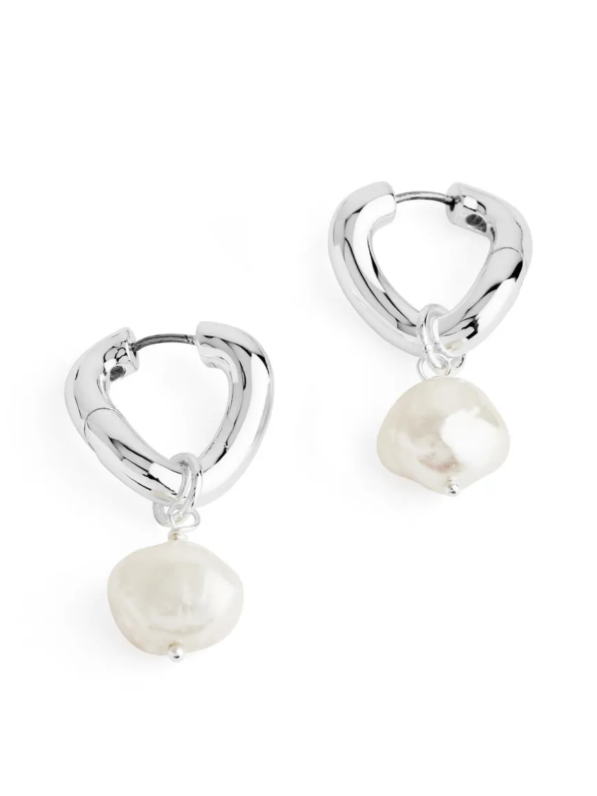 Silver-Plated Pearl Hoop Earrings