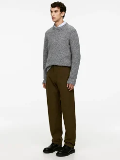Straight Cotton Blend Trousers